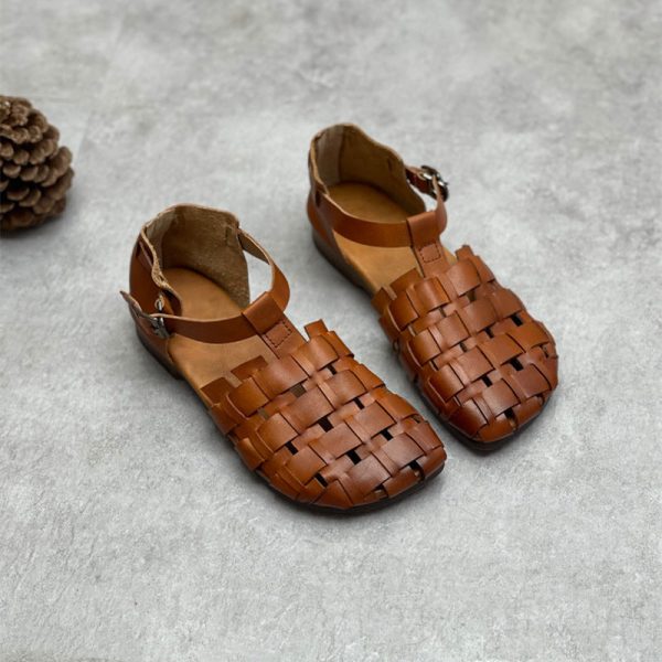 Womans Genuine Leather Woven Closed Toe Fisherman Sandals - Image 4