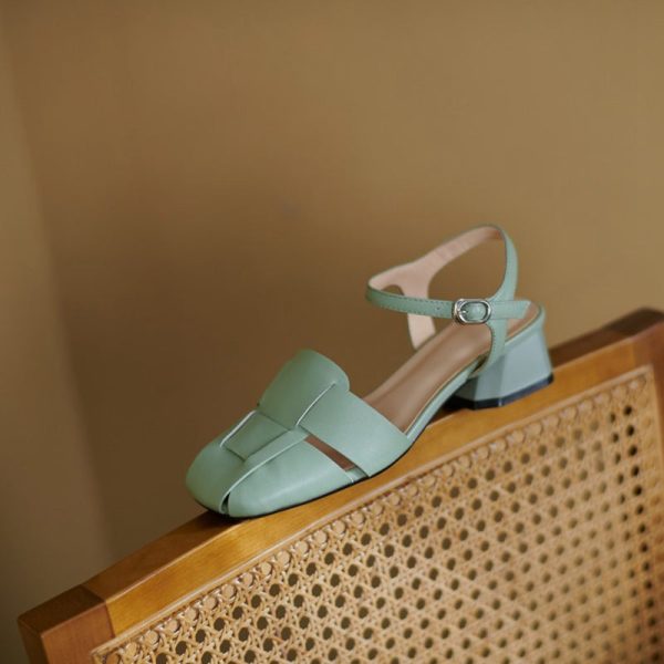 Summer Leather Sandals Dress Shoes Weave Closed Sandals Women - Image 3