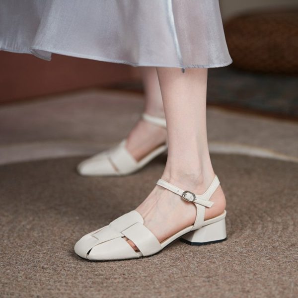 Summer Leather Sandals Dress Shoes Weave Closed Sandals Women - Image 4