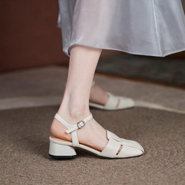 Summer Leather Sandals Dress Shoes Weave Closed Sandals Women - Image 5