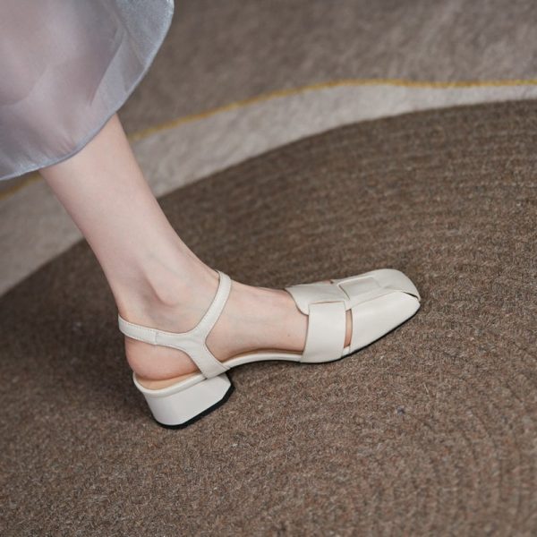Summer Leather Sandals Dress Shoes Weave Closed Sandals Women - Image 8