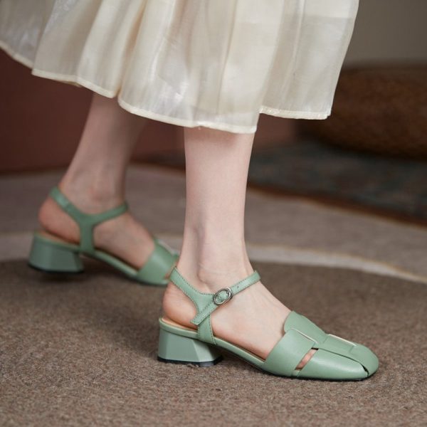 Summer Leather Sandals Dress Shoes Weave Closed Sandals Women - Image 9