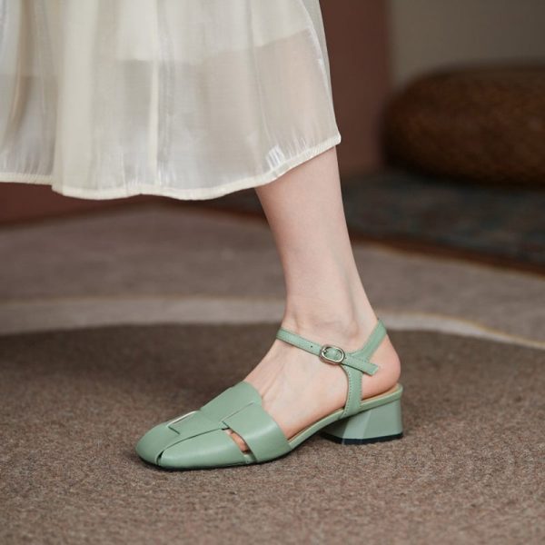 Summer Leather Sandals Dress Shoes Weave Closed Sandals Women - Image 11