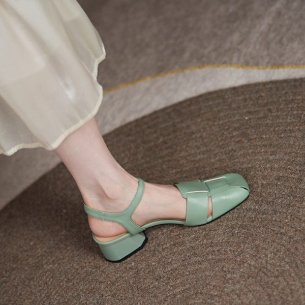 Summer Leather Sandals Dress Shoes Weave Closed Sandals Women - Image 13