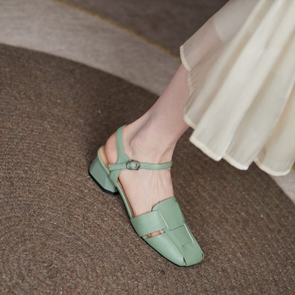 Summer Leather Sandals Dress Shoes Weave Closed Sandals Women - Image 14