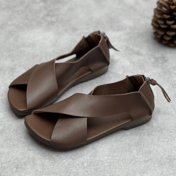 Summer Handmade Leather Cross-Strap Sandals for Women Shoes - Image 4