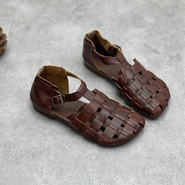 Womans Genuine Leather Woven Closed Toe Fisherman Sandals - Image 6