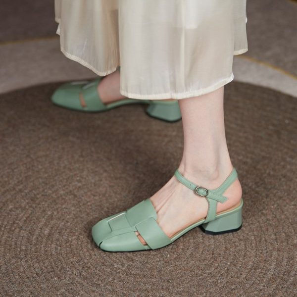 Summer Leather Sandals Dress Shoes Weave Closed Sandals Women - Image 15