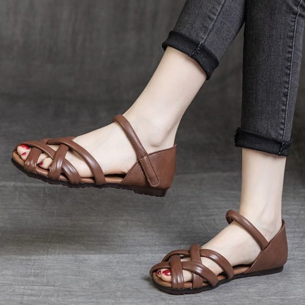 Soft Leather Womens Sandals Summer Gladiator Flats - Image 8