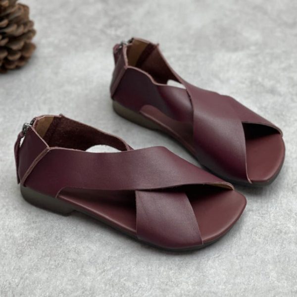 Summer Handmade Leather Cross-Strap Sandals for Women Shoes - Image 5