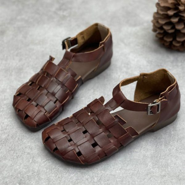 Womans Genuine Leather Woven Closed Toe Fisherman Sandals - Image 7