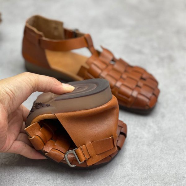 Womans Genuine Leather Woven Closed Toe Fisherman Sandals - Image 10