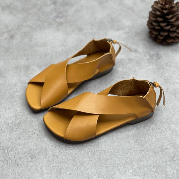 Summer Handmade Leather Cross-Strap Sandals for Women Shoes - Image 7