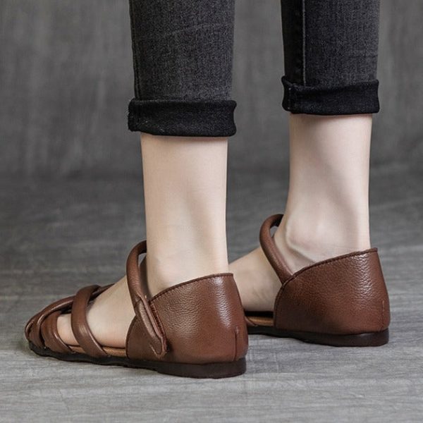Soft Leather Womens Sandals Summer Gladiator Flats - Image 5