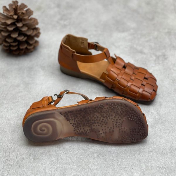Womans Genuine Leather Woven Closed Toe Fisherman Sandals - Image 8