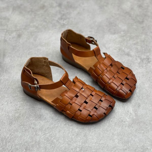 Womans Genuine Leather Woven Closed Toe Fisherman Sandals - Image 2