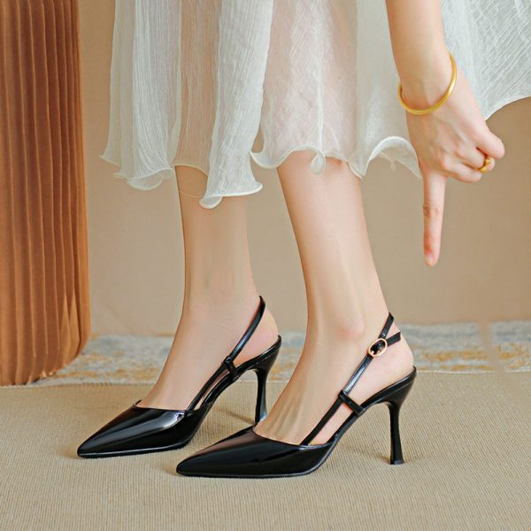 Pointed Toe High Heeled Sandals Patent Leather Women's Shoes - Image 11