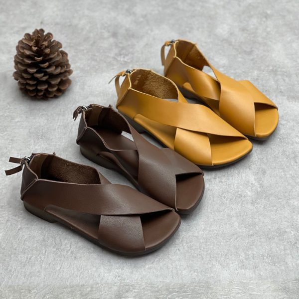 Summer Handmade Leather Cross-Strap Sandals for Women Shoes - Image 2
