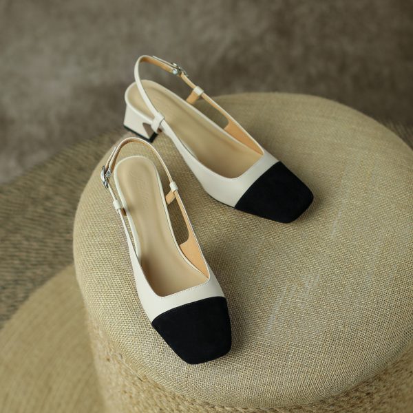 Leather Slingback Heels for Women Strap Closed Toe - Image 7