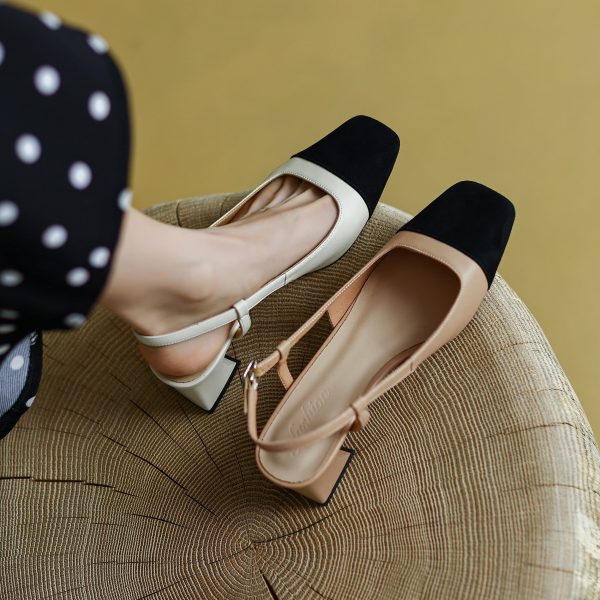 Leather Slingback Heels for Women Strap Closed Toe - Image 3