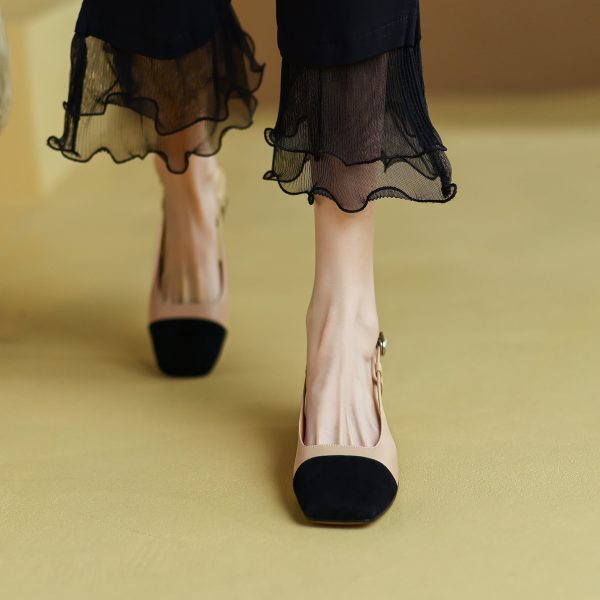 Leather Slingback Heels for Women Strap Closed Toe - Image 4