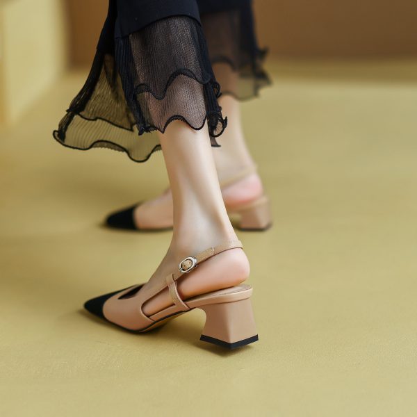 Leather Slingback Heels for Women Strap Closed Toe - Image 5