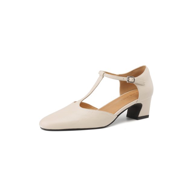 Pointy Toe Block Heels Leather T-Strap Mary Jane Shoes - Image 18
