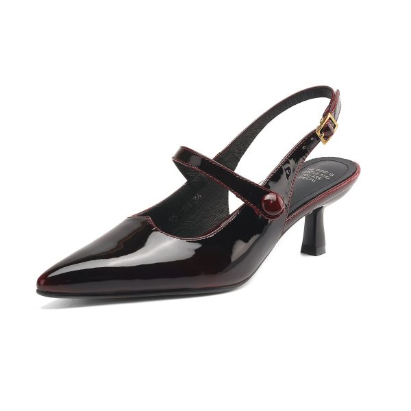 Summer Pointed Toe Patent Leather Slingback Stylish Kitten Heel Sandals - Image 2