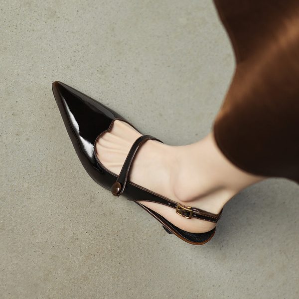 Summer Pointed Toe Patent Leather Slingback Stylish Kitten Heel Sandals - Image 8