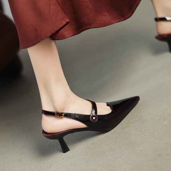 Summer Pointed Toe Patent Leather Slingback Stylish Kitten Heel Sandals - Image 11