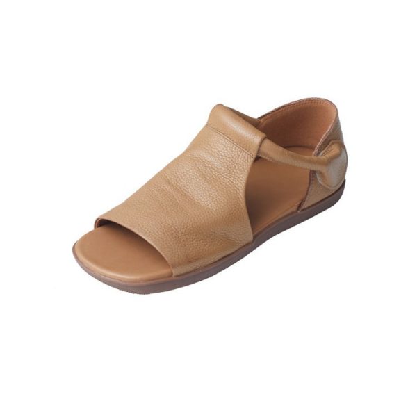 Summer Cowhide Handmade Velcro Open Toe Sandals Flat Shoes - Image 5