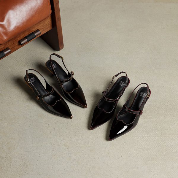 Summer Pointed Toe Patent Leather Slingback Stylish Kitten Heel Sandals - Image 18