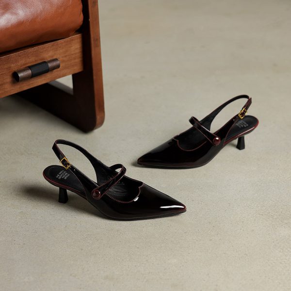 Summer Pointed Toe Patent Leather Slingback Stylish Kitten Heel Sandals - Image 20