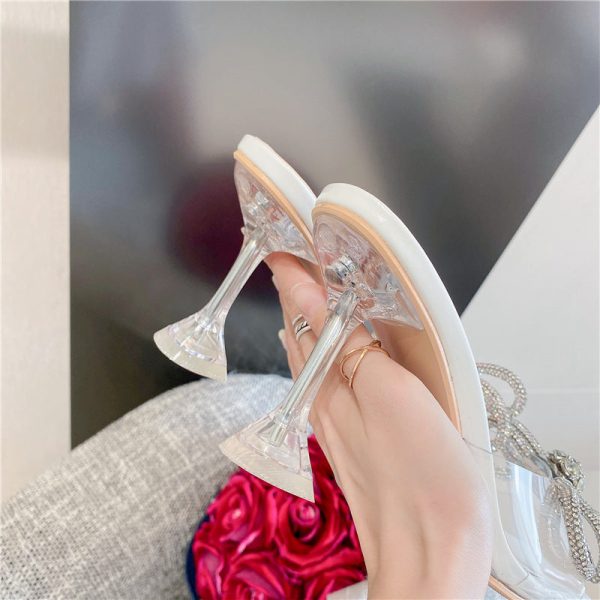 Summer Clear Rhinestone Bow Kitten Heels - Image 3