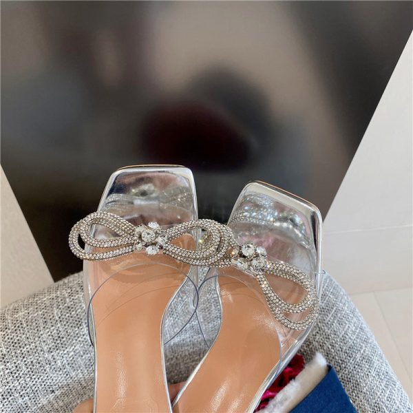 Summer Clear Rhinestone Bow Kitten Heels - Image 2