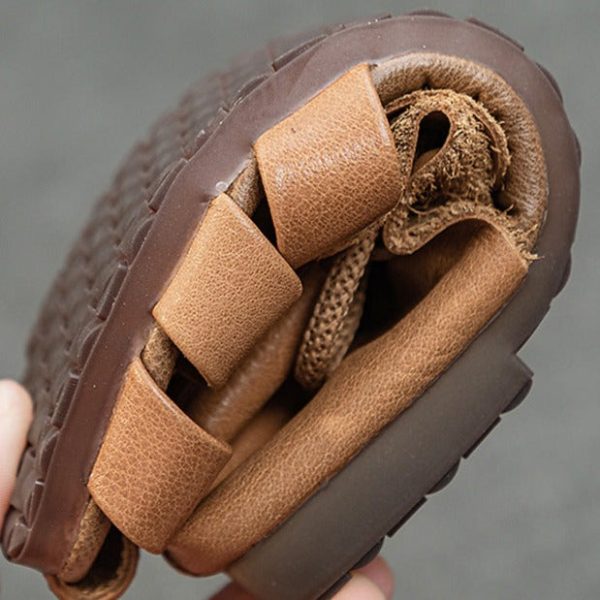 Cow Leather Retro Woven Sandals Lace-Up Soft Sole Women's Shoes - Image 10
