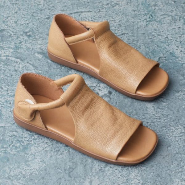 Summer Cowhide Handmade Velcro Open Toe Sandals Flat Shoes - Image 12
