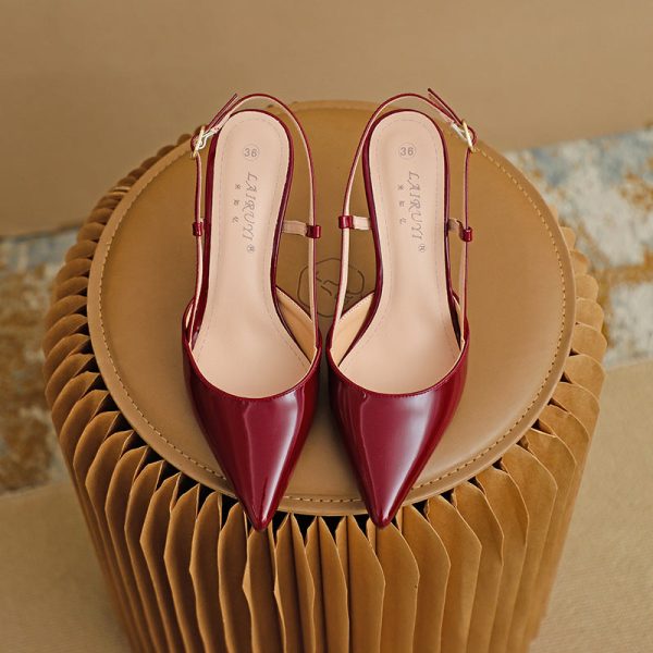 Pointed Toe High Heeled Sandals Patent Leather Women's Shoes - Image 4